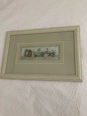 Framed Bathtub Art Print - Seafoam and Beige